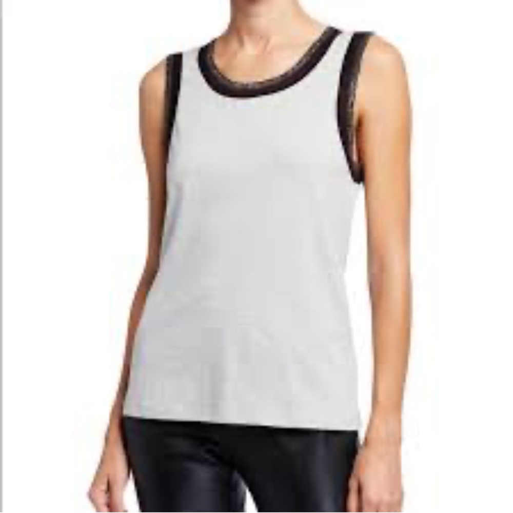 Women's Sleeveless Metallic Trim Top - Black and grey